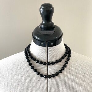 LOT of 2 VTG Classic Victorian Black Jet Bead 16.5” Glass Faceted Necklace
